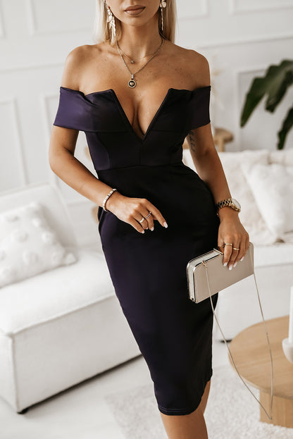 Off-Shoulder Zip-Back Slit Dress (Sizes up to 2XL)